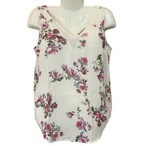 Maurices Women's White Floral V-Neck Sleeveless Lightweight Blouse | Size M